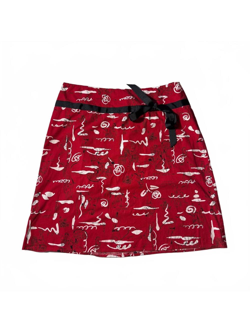 NYCC New York Clothing Co Red Doodle Print A-Line Mini Skirt Bow 34in Waist